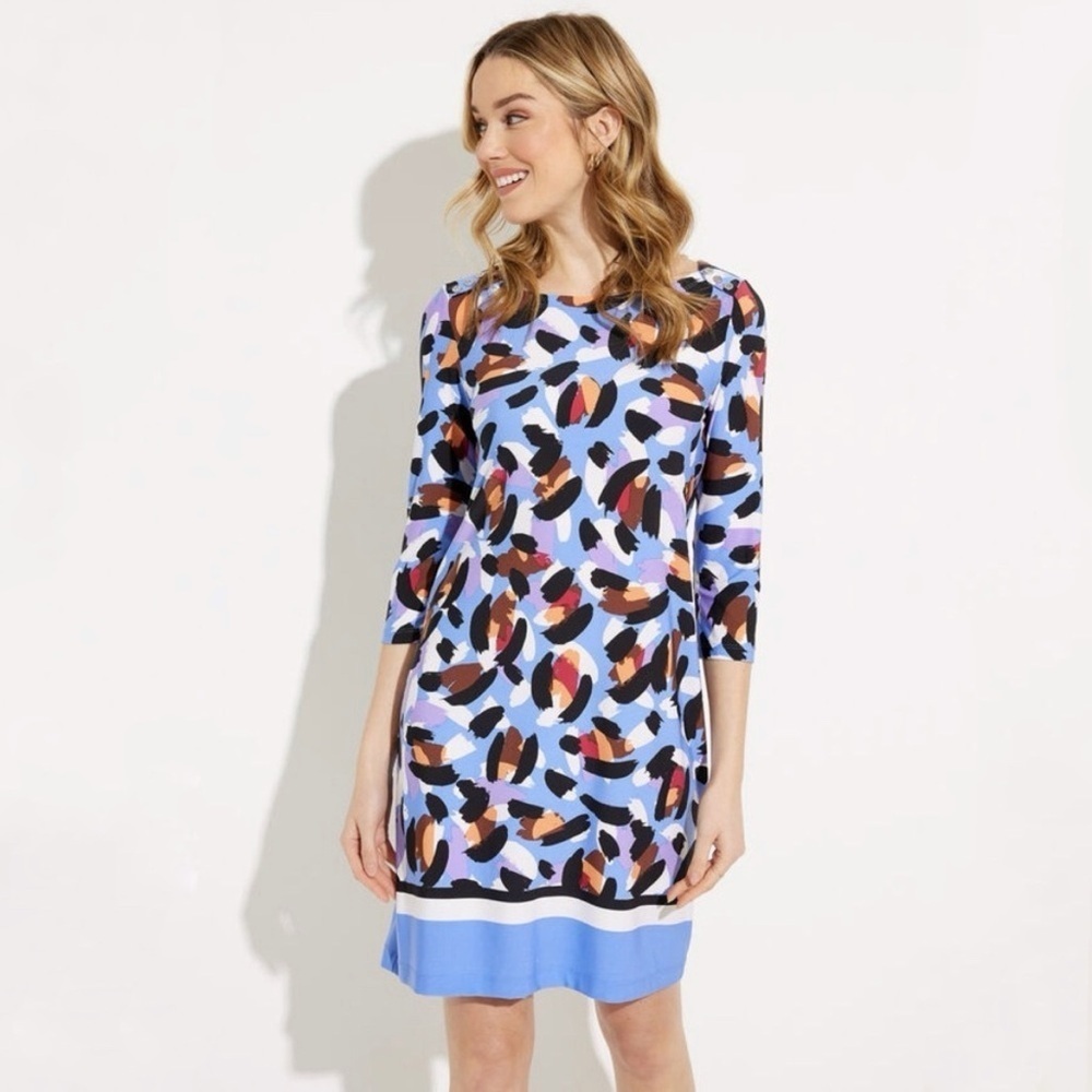 Joseph Ribkoff Abstract Print Square Neck 3/4 Sleeve Shift Dress Size 10